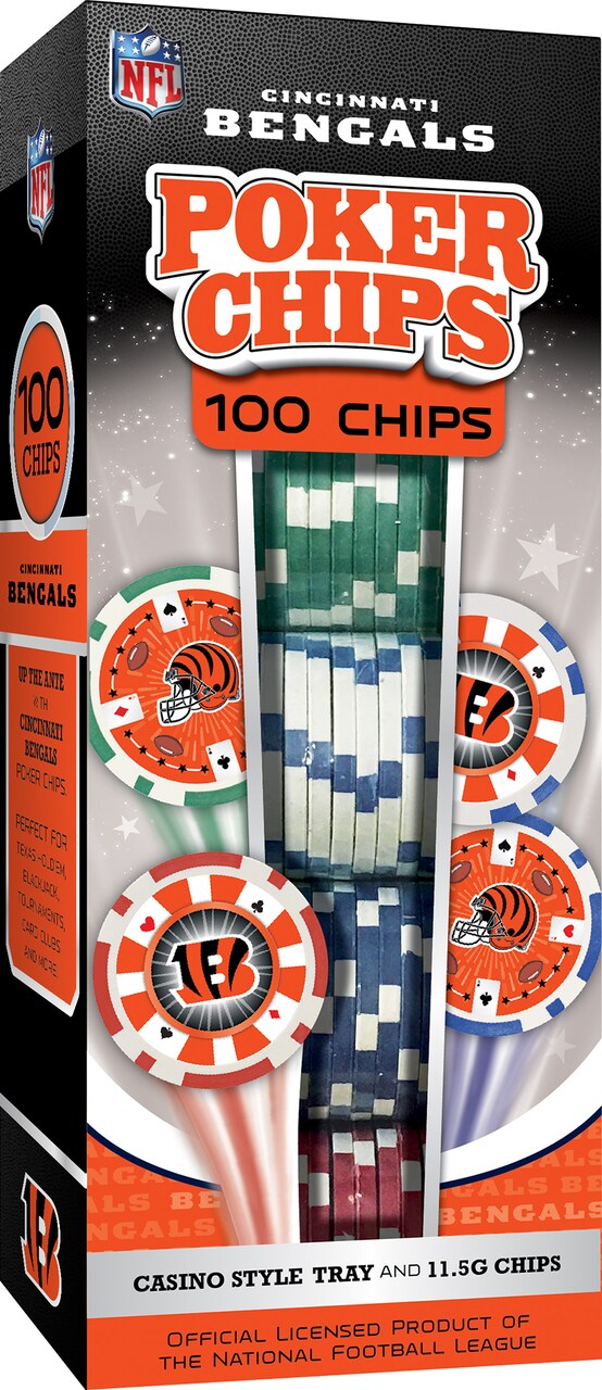 MasterPieces Casino - NFL Cincinnati Bengals - 100 Piece High Quality Poker Chip Set with Tray